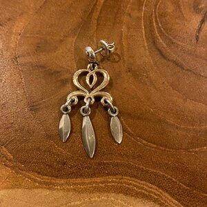 SINGLE Retired James Avery Heart Chandelier Earring, Sterling Silver & 14K Gold